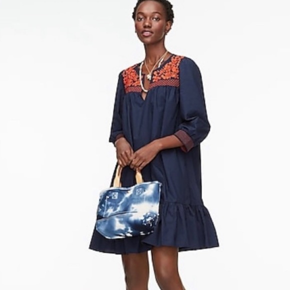 Jcrew Embroidered Popover Dress Ruffle 